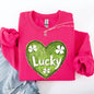Lucky, Sketched Heart, St Patrick's Day, Shamrock, Clover, Lucky, Leprechaun Sweatshirt