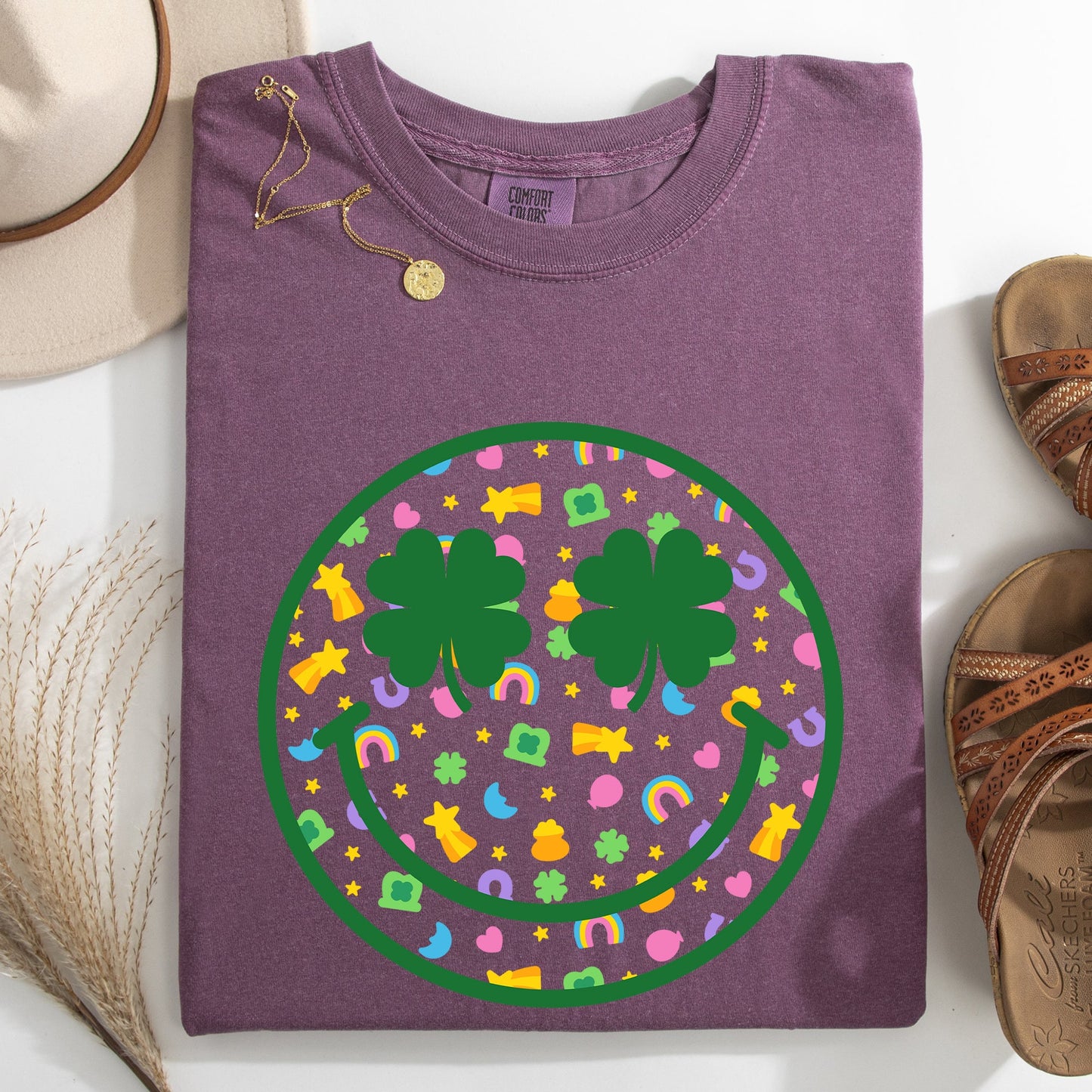 Lucky, Smiley, Retro, Charms, St Patrick's Day, Shamrock, Clover, Lucky, Leprechaun Tshirt Comfort Colors T-Shirt