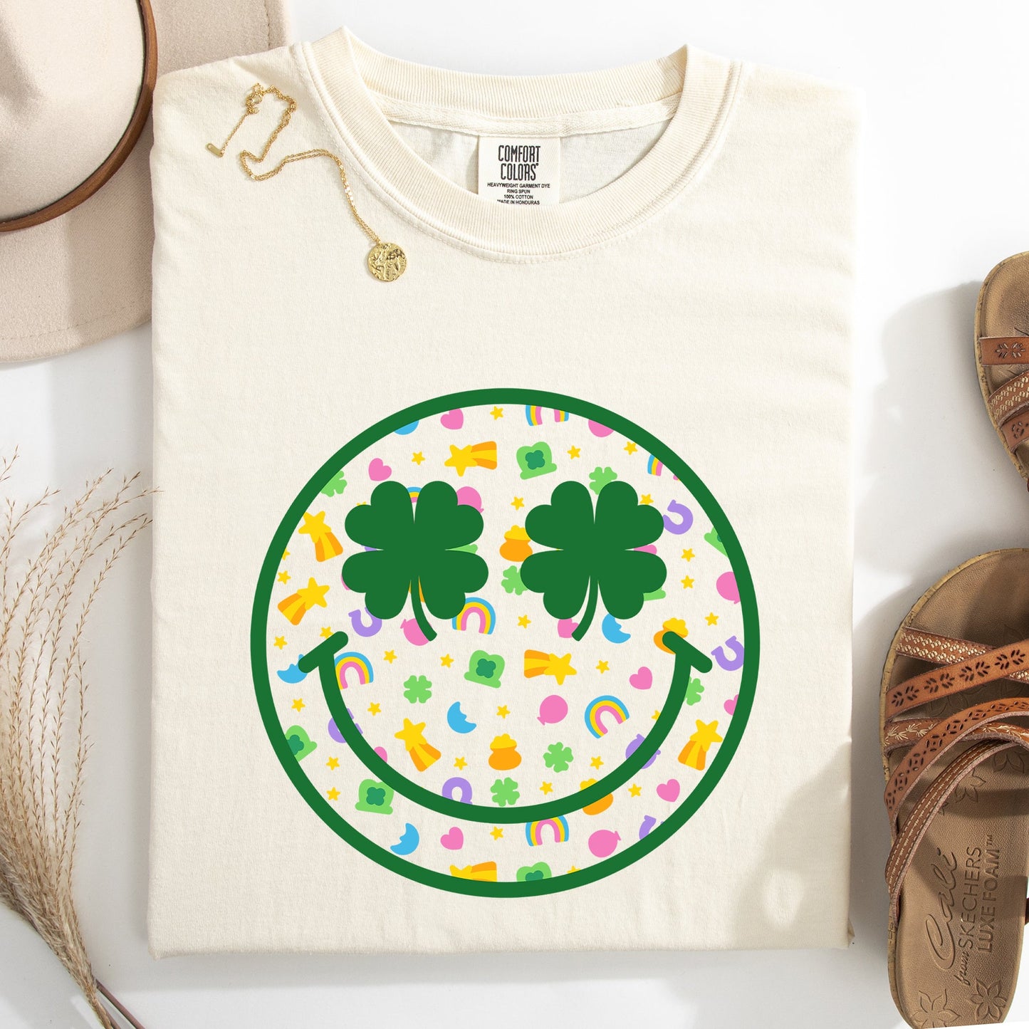Lucky, Smiley, Retro, Charms, St Patrick's Day, Shamrock, Clover, Lucky, Leprechaun Tshirt Comfort Colors T-Shirt