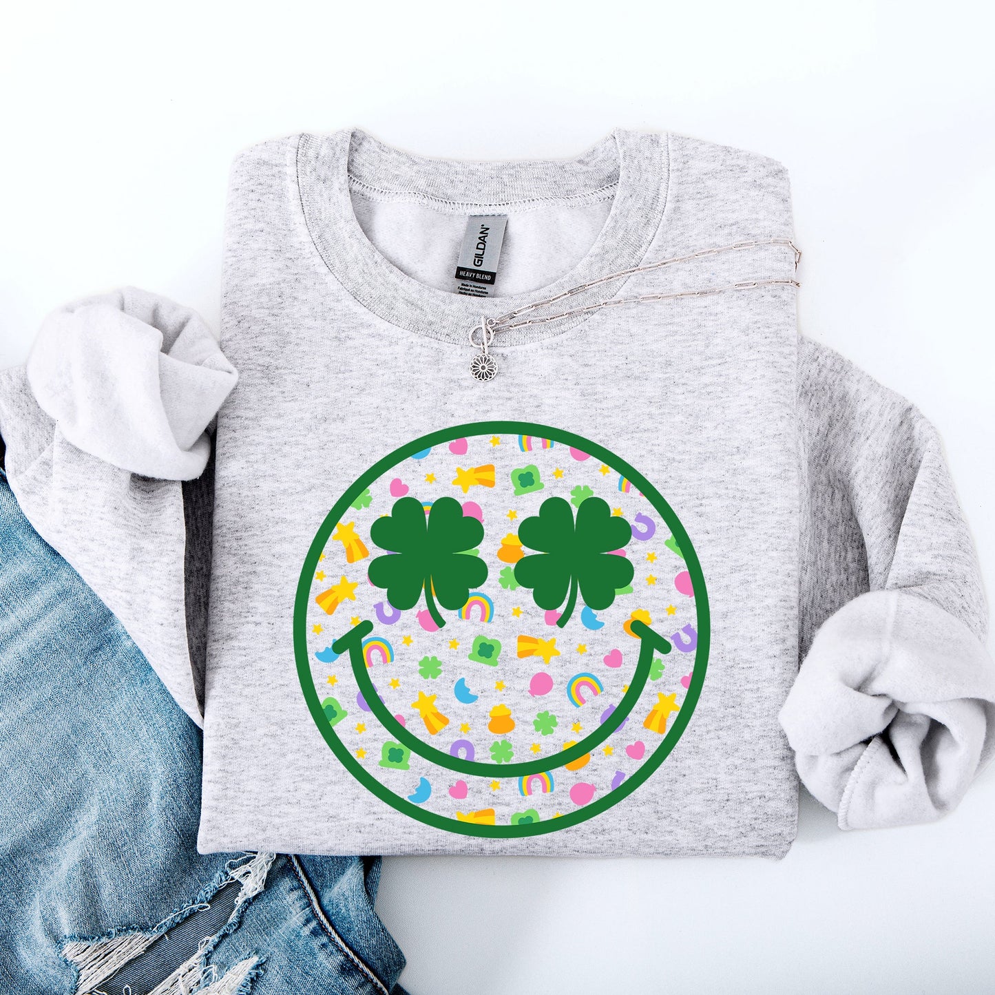 Lucky, Smiley, Retro, Charms, St Patrick's Day, Shamrock, Clover, Lucky, Leprechaun Sweatshirt