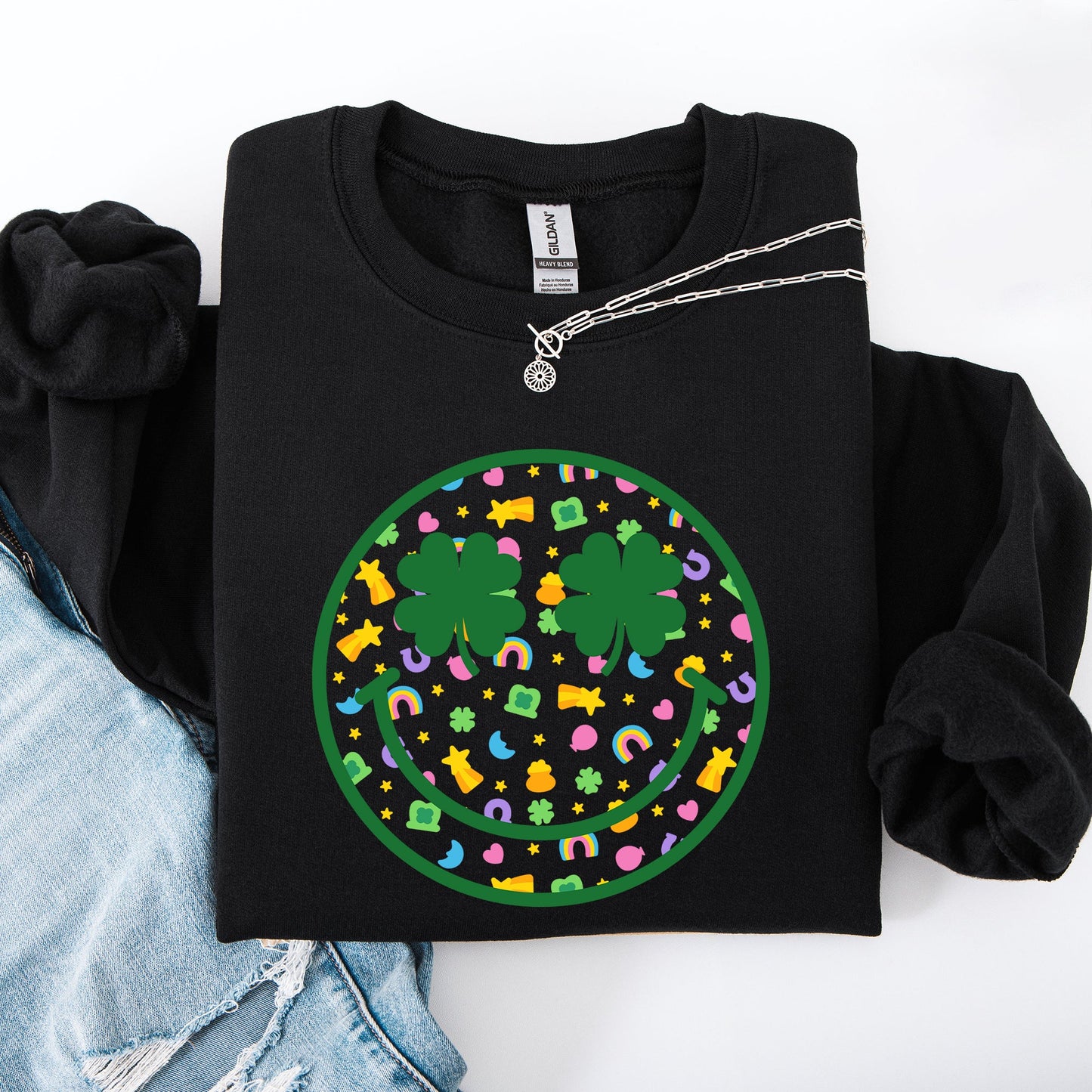 Lucky, Smiley, Retro, Charms, St Patrick's Day, Shamrock, Clover, Lucky, Leprechaun Sweatshirt