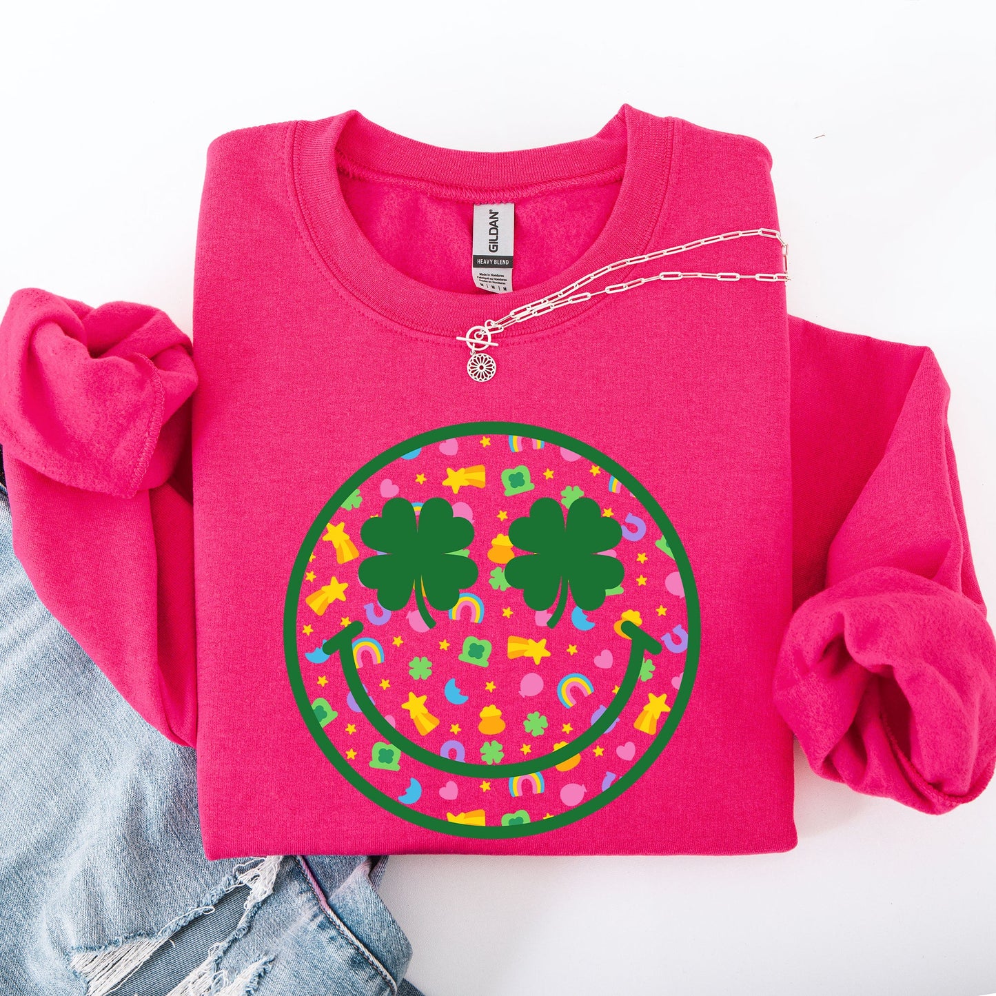 Lucky, Smiley, Retro, Charms, St Patrick's Day, Shamrock, Clover, Lucky, Leprechaun Sweatshirt