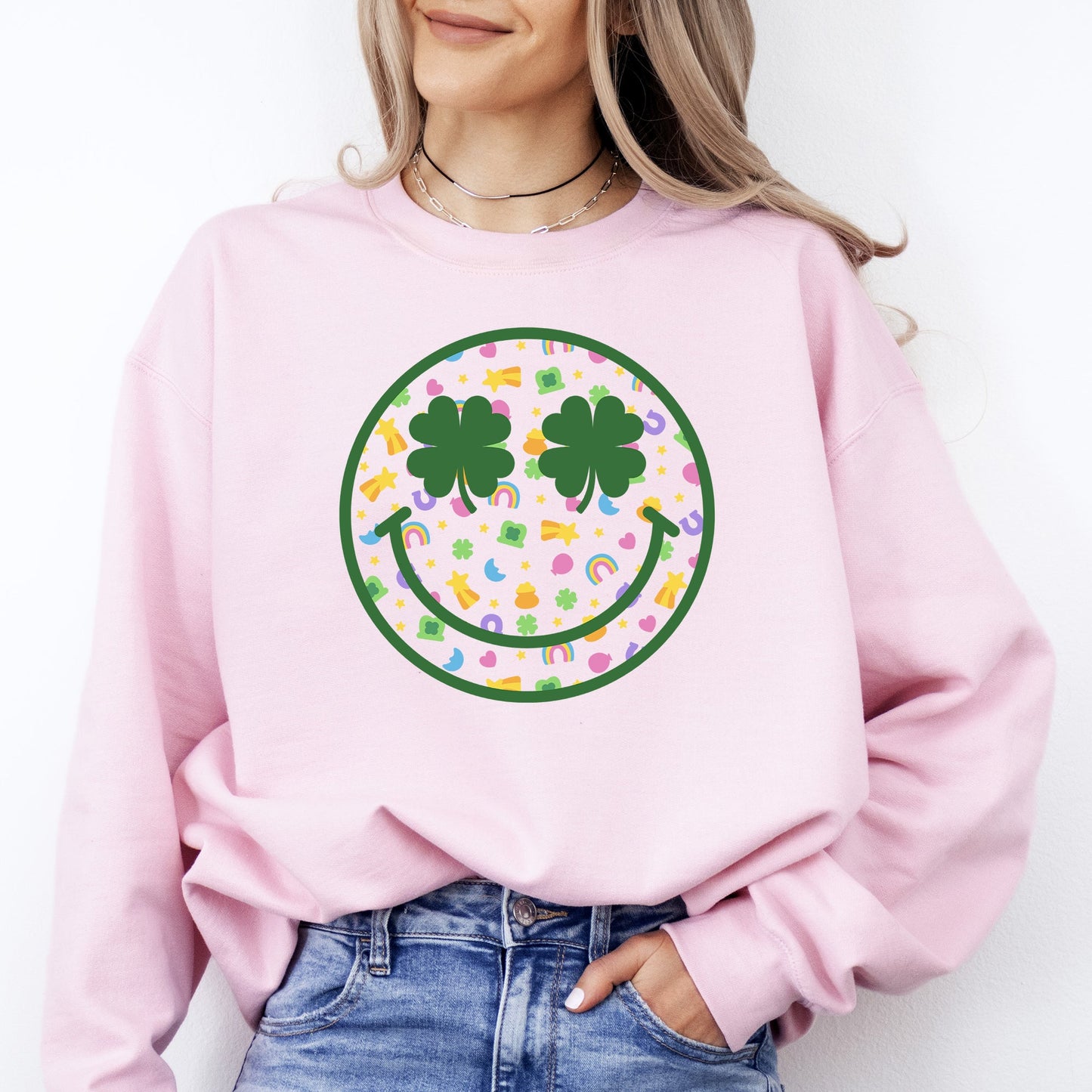 Lucky, Smiley, Retro, Charms, St Patrick's Day, Shamrock, Clover, Lucky, Leprechaun Sweatshirt