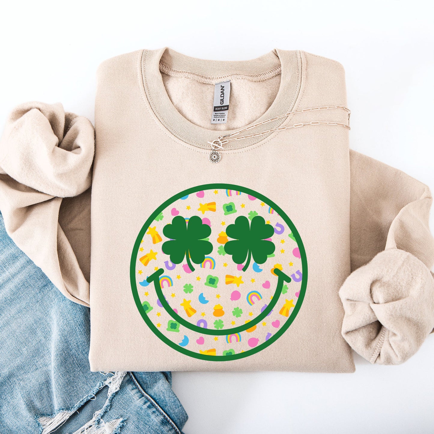Lucky, Smiley, Retro, Charms, St Patrick's Day, Shamrock, Clover, Lucky, Leprechaun Sweatshirt