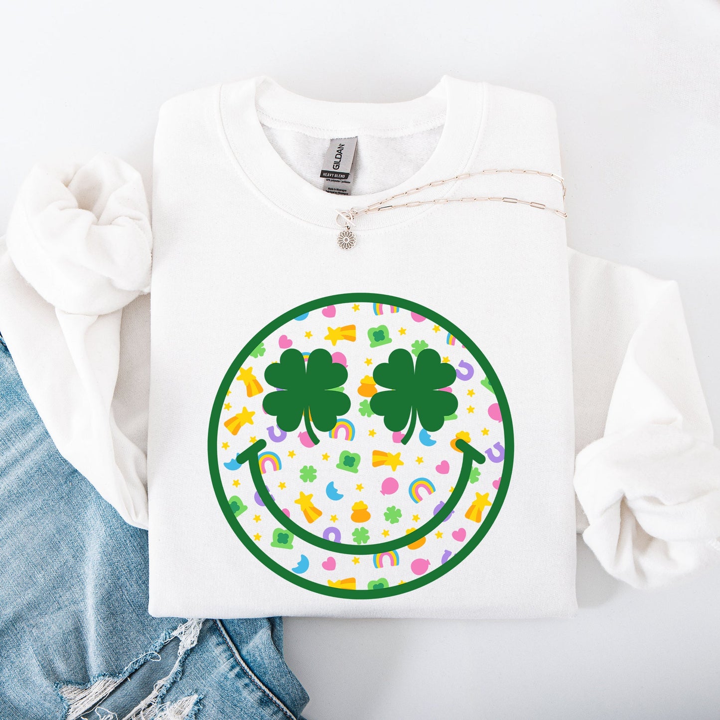 Lucky, Smiley, Retro, Charms, St Patrick's Day, Shamrock, Clover, Lucky, Leprechaun Sweatshirt