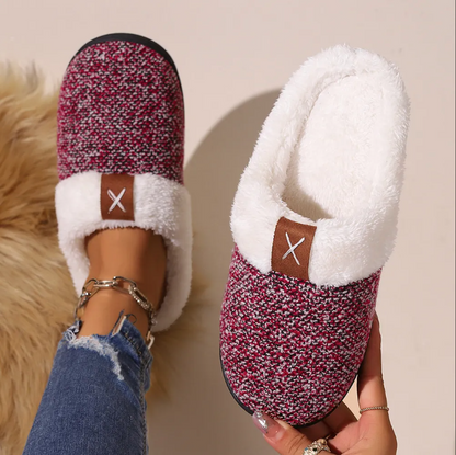 Luxurious Wine Red Fleece Lined Slippers