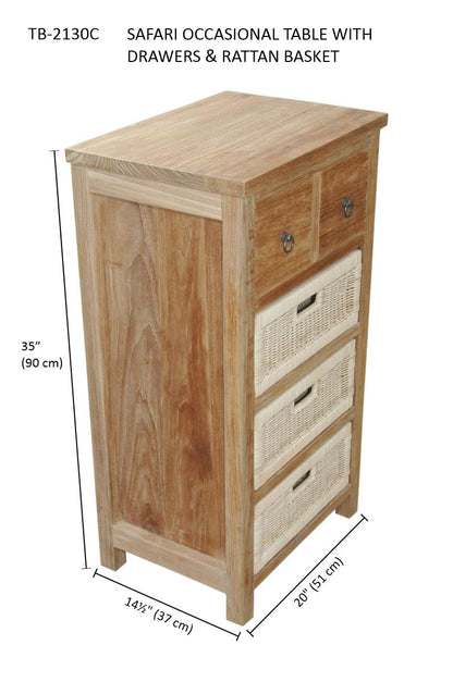 Safari Occasional Table With Drawers & Rattan Basket