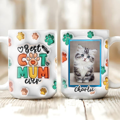 Custom Photo Pet Mug - Best Fur, Dog, Cat Mom Ever - Personalized 3D Inflated Effect Printed Mug - Gift for Pet Owner, Lovers, Friends, Dads & Moms