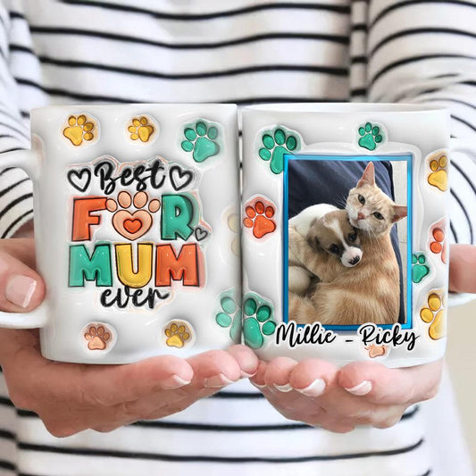 Custom Photo Pet Mug - Best Fur, Dog, Cat Mom Ever - Personalized 3D Inflated Effect Printed Mug - Gift for Pet Owner, Lovers, Friends, Dads & Moms