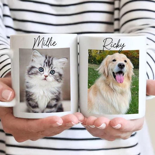 Custom Upload Photo Pet Mug & Name - Personalized Gifts for Dog & Cat Lovers, Pet Dad, Mom, Friend, Family | Birthday