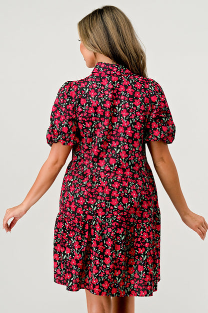 Floral Print Tiered Dress with Puff Sleeves - Button-Down Casual | Apparel | Kitchen + Metal