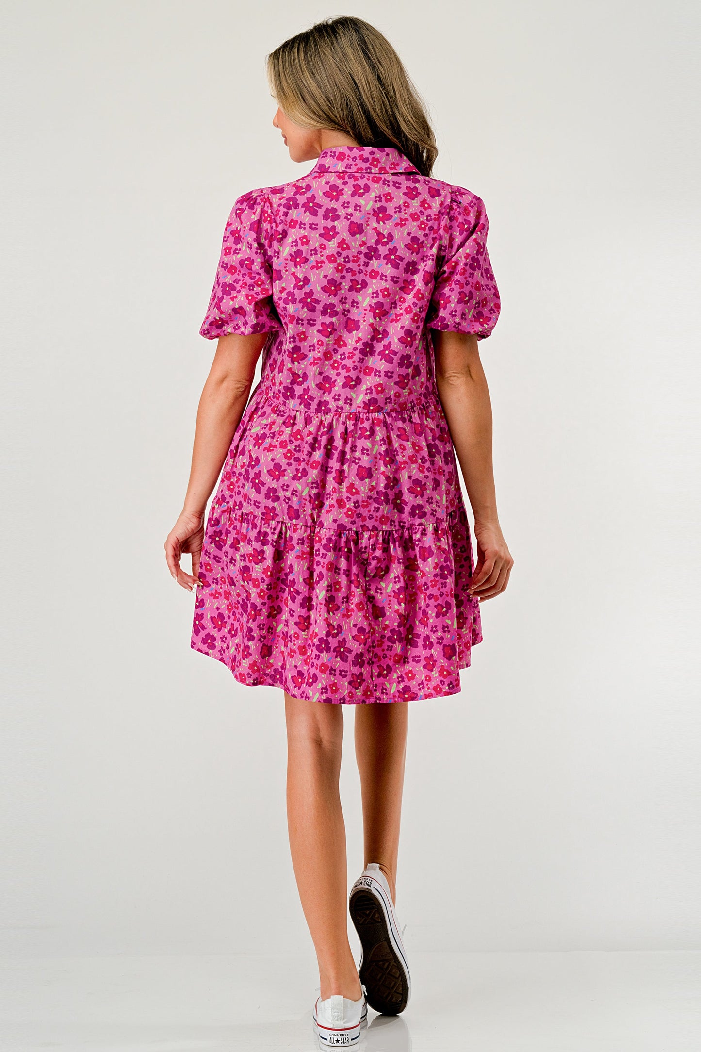 Floral Print Tiered Dress with Puff Sleeves - Button-Down Casual | Apparel | Kitchen + Metal