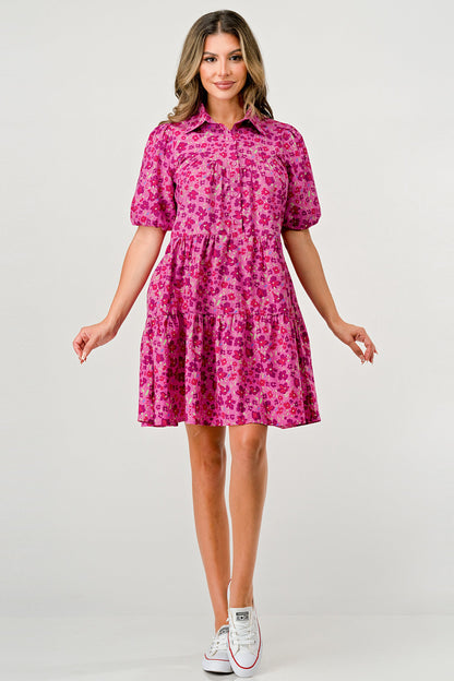 Floral Print Tiered Dress with Puff Sleeves - Button-Down Casual | Apparel | Kitchen + Metal