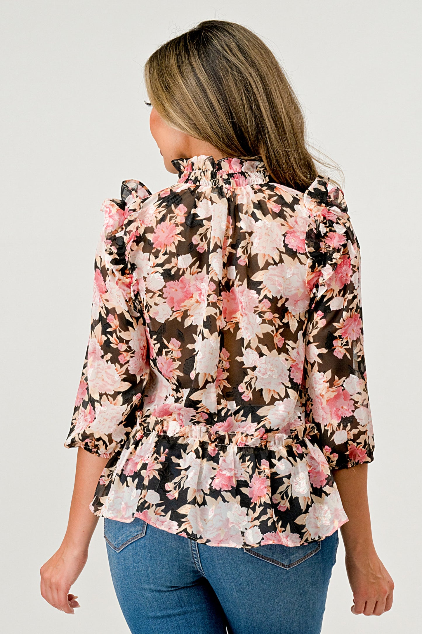 Floral High-Neck Ruffle Blouse | Apparel | Kitchen + Metal