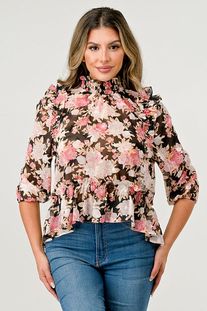 Floral High-Neck Ruffle Blouse | Apparel | Kitchen + Metal