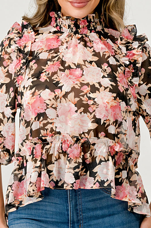Floral High-Neck Ruffle Blouse | Apparel | Kitchen + Metal