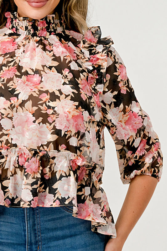 Floral High-Neck Ruffle Blouse | Apparel | Kitchen + Metal