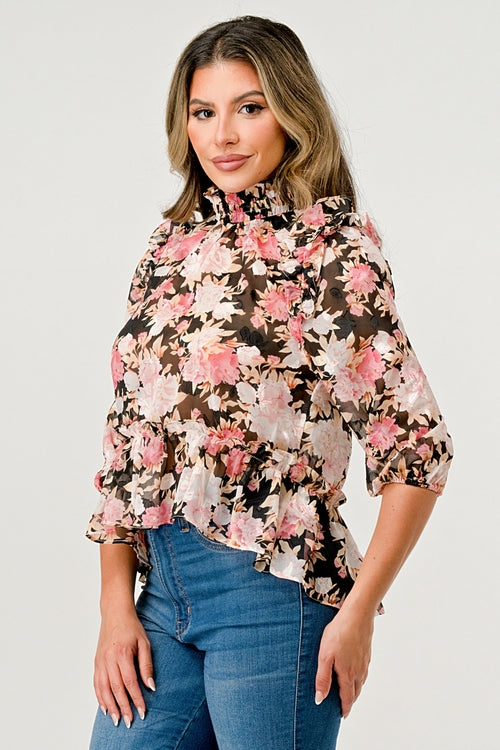Floral High-Neck Ruffle Blouse | Apparel | Kitchen + Metal
