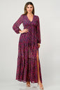Floral V-Neck Long Sleeve Maxi Dress with Tiered Skirt and Side Slit | Apparel | Kitchen + Metal