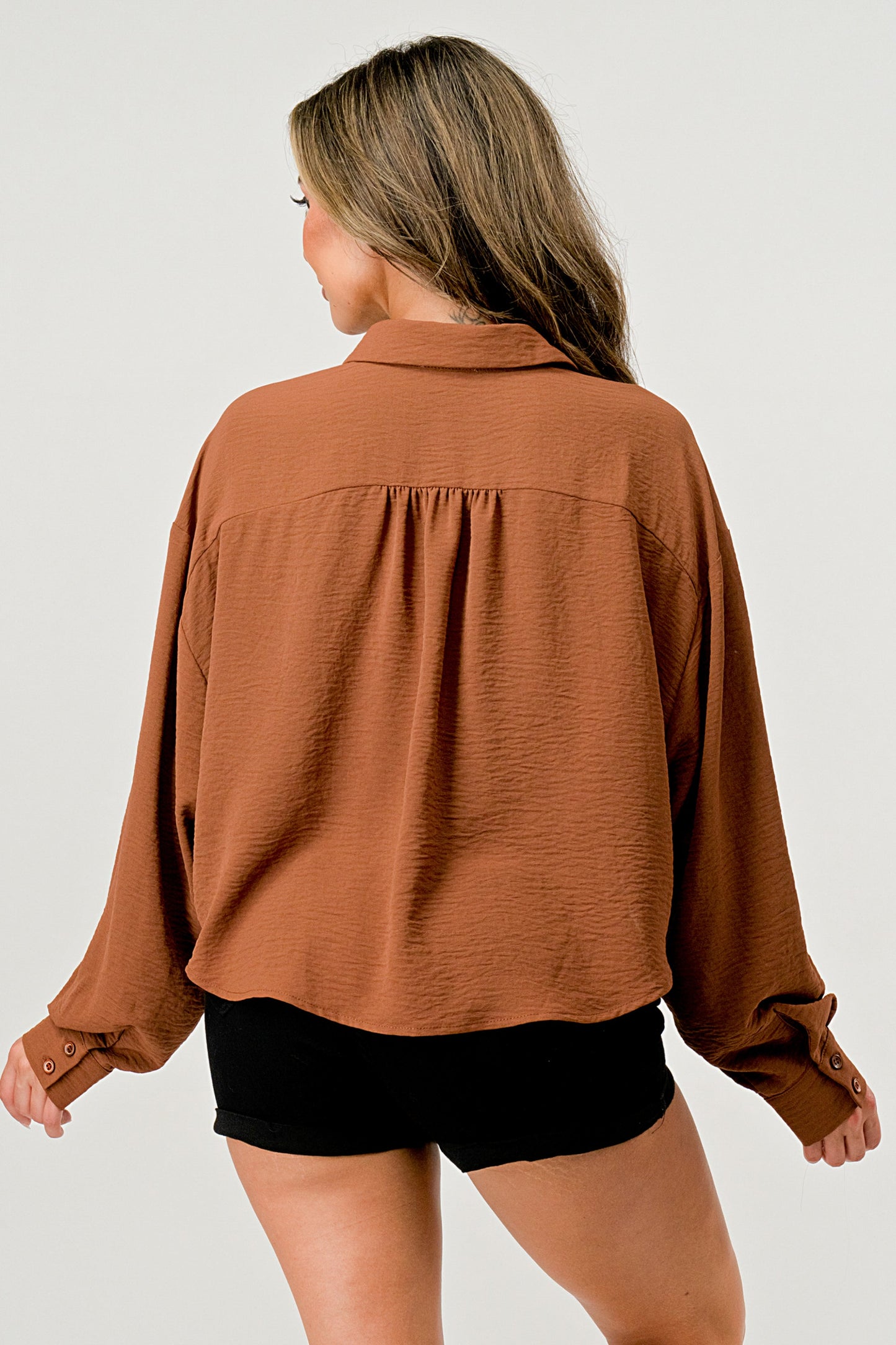 Women's Oversized Button-Up Shirt - Casual and Stylish Cropped Top | Apparel | Kitchen + Metal