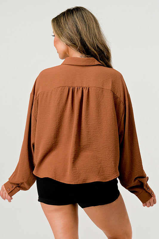 Women's Oversized Button-Up Shirt - Casual and Stylish Cropped Top | Apparel | Kitchen + Metal