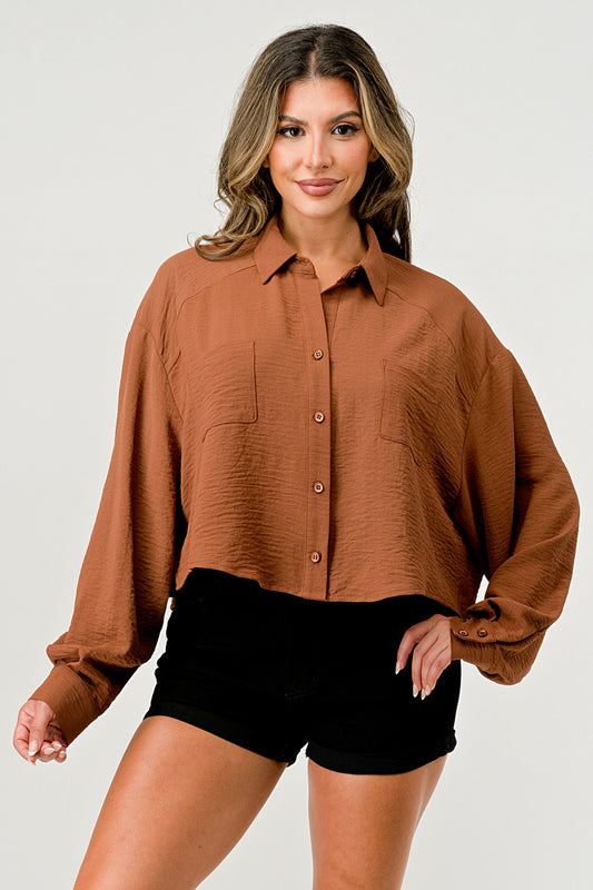 Women's Oversized Button-Up Shirt - Casual and Stylish Cropped Top | Apparel | Kitchen + Metal
