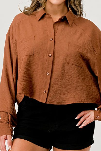 Women's Oversized Button-Up Shirt - Casual and Stylish Cropped Top | Apparel | Kitchen + Metal