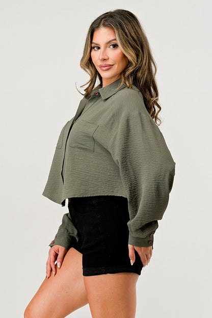 Women's Oversized Button-Up Shirt - Casual and Stylish Cropped Top | Apparel | Kitchen + Metal