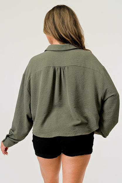 Women's Oversized Button-Up Shirt - Casual and Stylish Cropped Top | Apparel | Kitchen + Metal