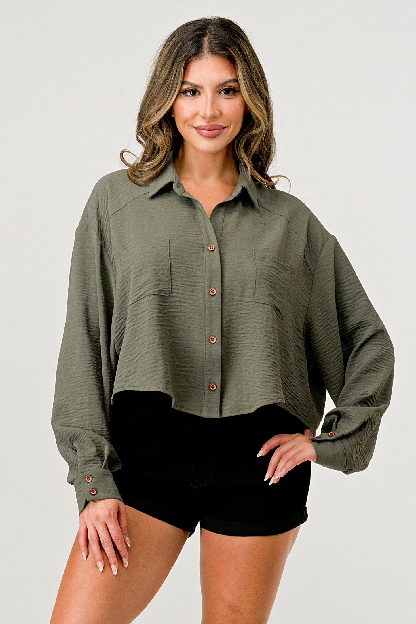 Women's Oversized Button-Up Shirt - Casual and Stylish Cropped Top | Apparel | Kitchen + Metal