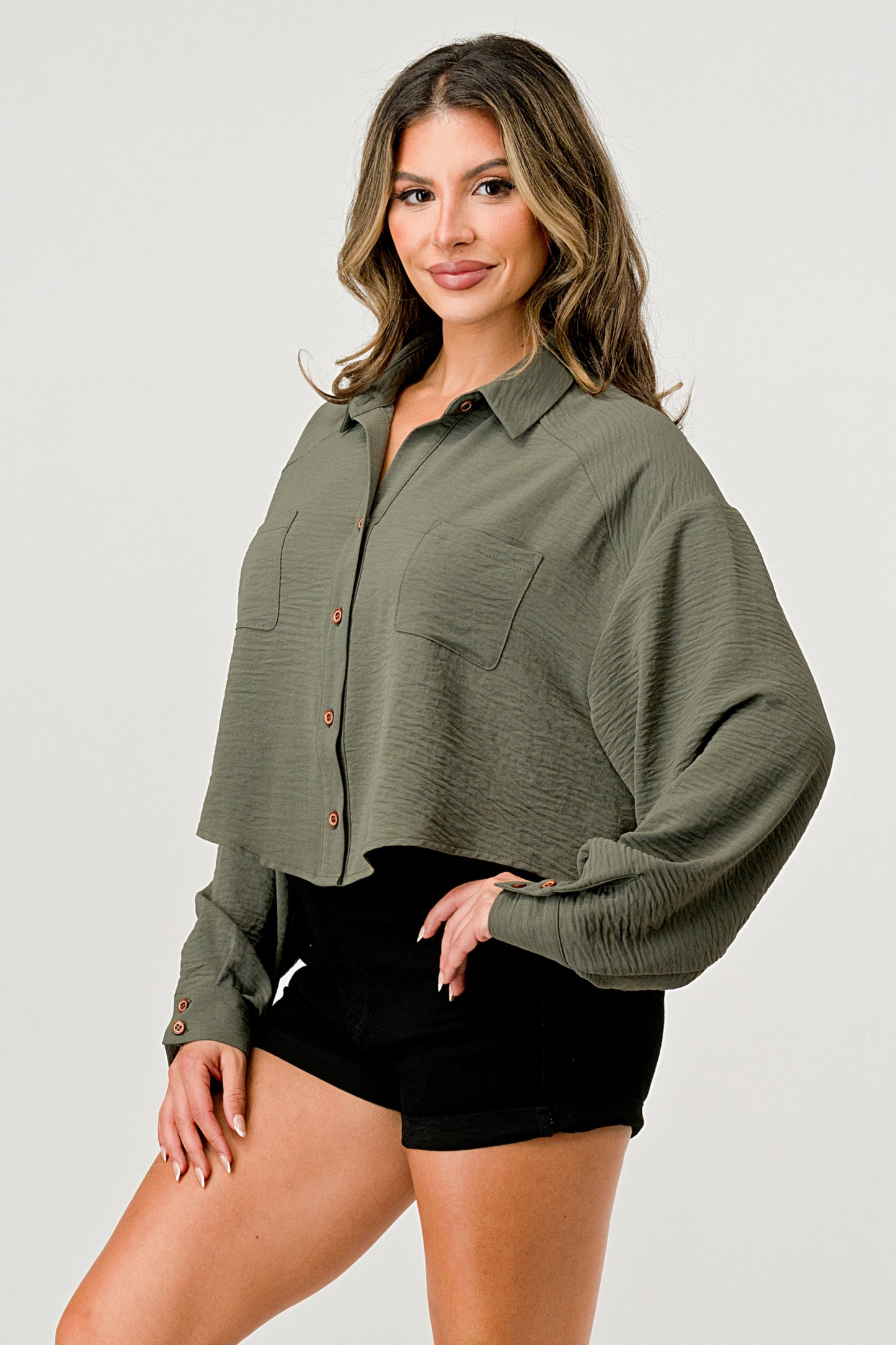 Women's Oversized Button-Up Shirt - Casual and Stylish Cropped Top | Apparel | Kitchen + Metal