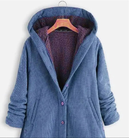 Solid Color Button Hooded Jacket and Plaid Jacket