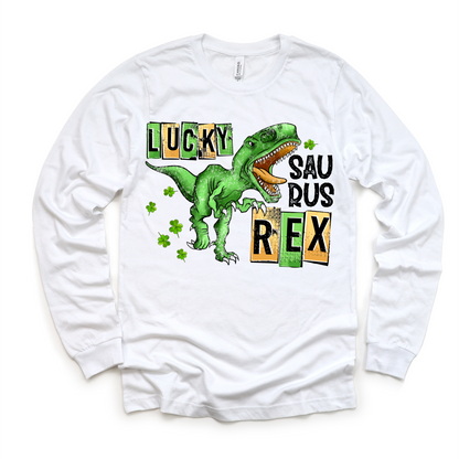 Lucky Saurus Rex St. Patrick's Day Shirt - Lucky Dinosaur Kids & Adult Tees