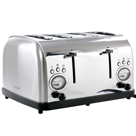 MegaChef 4 Slice Wide Slot Toaster with Variable Browning in Silver | Kitchen + Metal