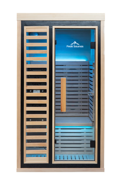 Peak Saunas Shasta 1-Person Full Spectrum Infrared Sauna with XL Medical-Grade Red Light Therapy & Smart WiFi App Control