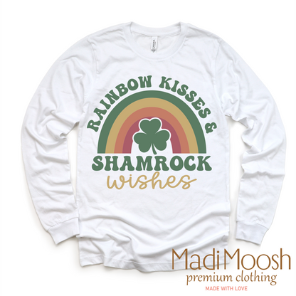 Rainbow Kisses And Shamrock Wishes St. Patrick's Day  Shirt - Kids St Patrick's Day Tee