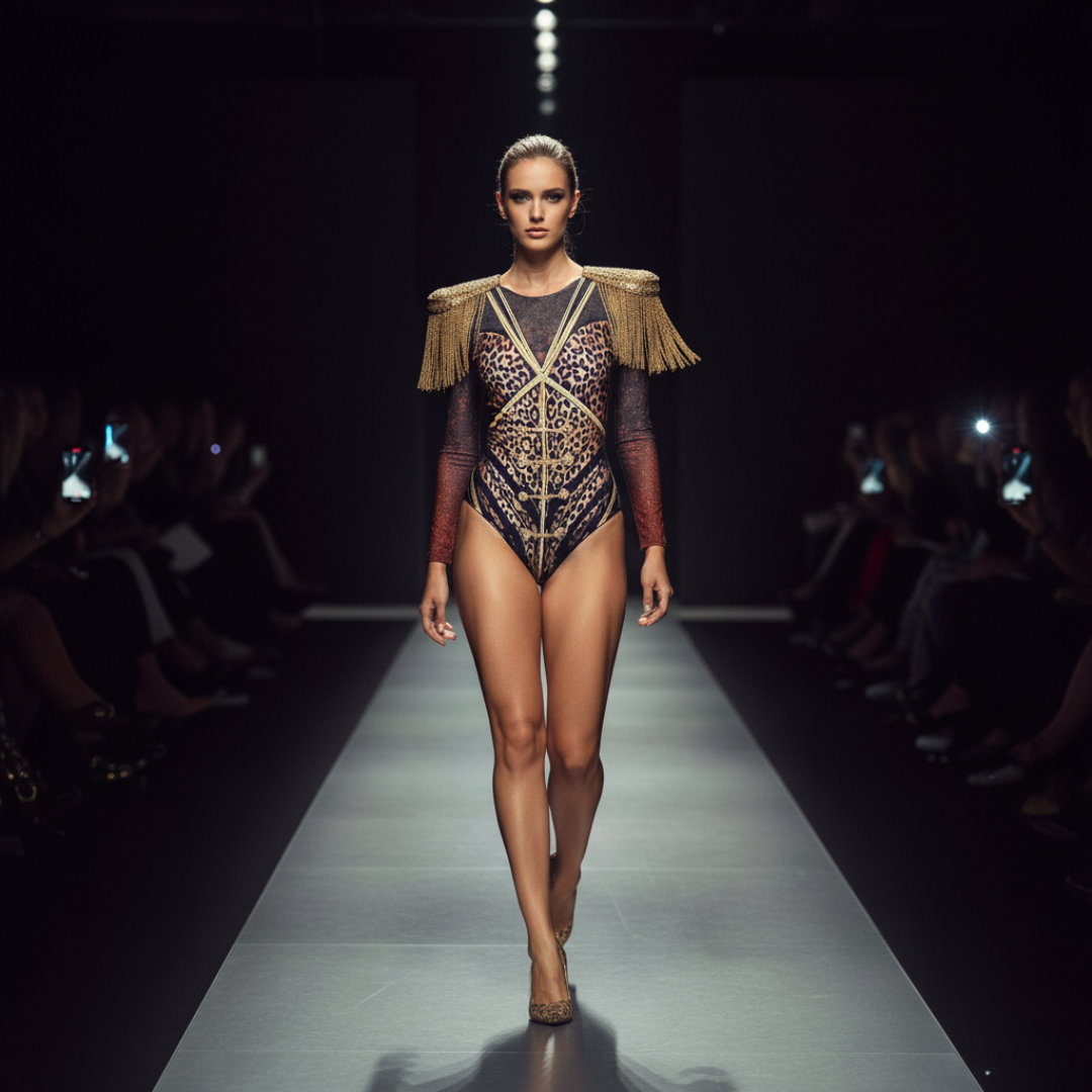 WILD LEOPARD One-Piece Swimsuit / Bodysuit with sleeves
