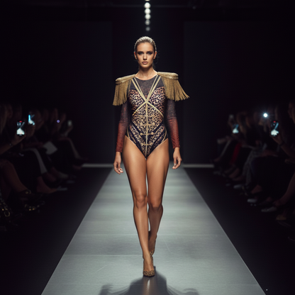WILD LEOPARD One-Piece Swimsuit / Bodysuit with sleeves