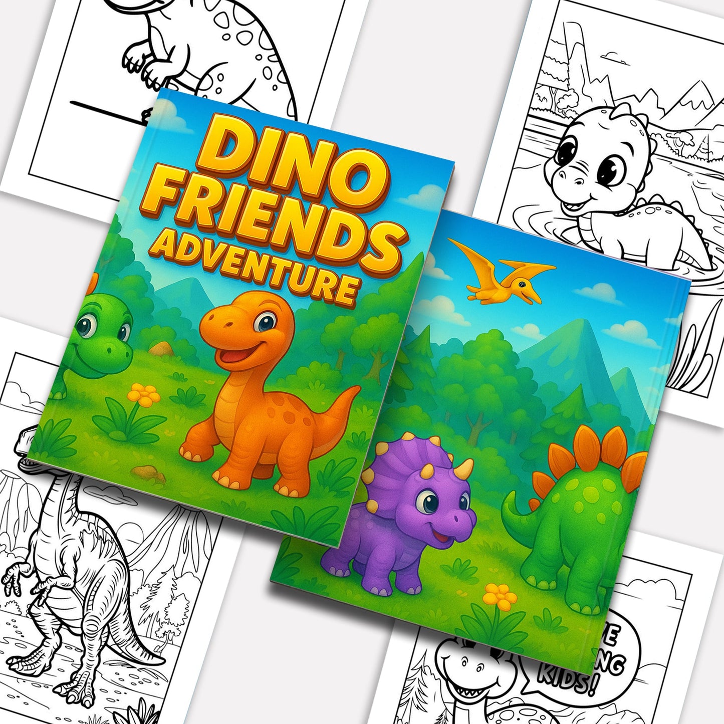 Dino Friends Adventure – Dinosaur Coloring Pages – 48 Pages – Fun and Friendly Dinos – For Kids