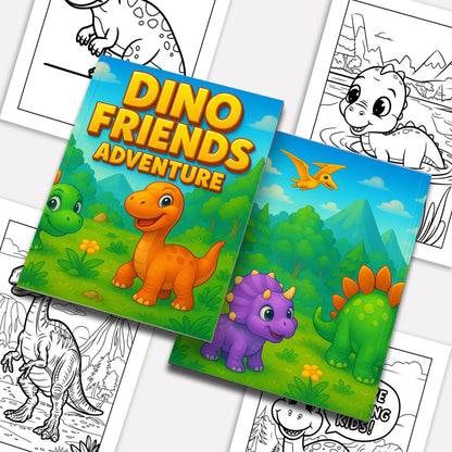 Dino Friends Adventure – Dinosaur Coloring Pages – 48 Pages – Fun and Friendly Dinos – For Kids