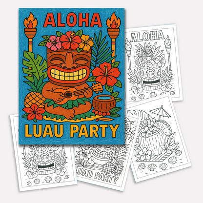 Aloha Tiki Party Coloring Pages for Kids – 48 Fun Island Designs