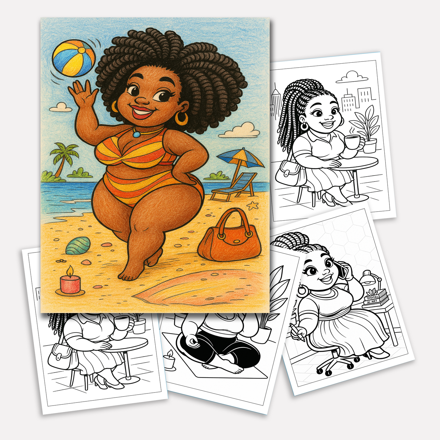 Afro Cuties at Their Best Coloring Pages – 48 Pages – Cute, Empowering, Everyday Joy – For Adults