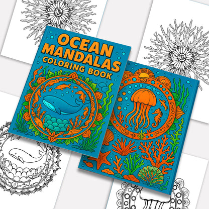 Ocean Mandalas – Mandala Coloring Pages – 48 Pages – Shells, Seahorses, Waves & Underwater Flow – For Adults