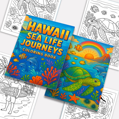 Hawaii Sea Life Journeys Coloring Pages – 48 Tropical Ocean Animal Designs - For Kids