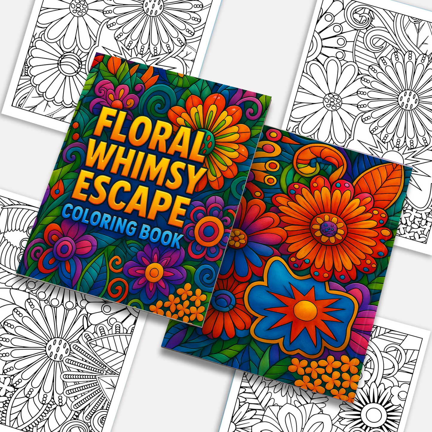 Floral Whimsy Escape – Flower Coloring Pages – 48 Pages – Intricate Blooms & Patterns – For Adults