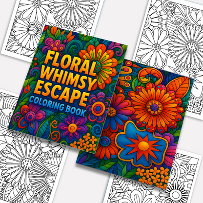 Floral Whimsy Escape – Flower Coloring Pages – 48 Pages – Intricate Blooms & Patterns – For Adults