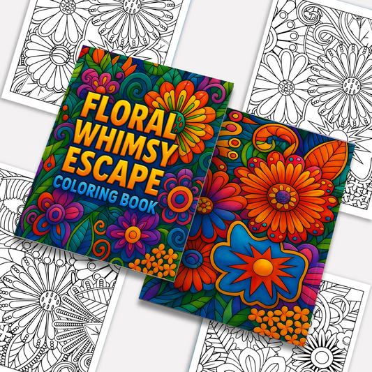 Floral Whimsy Escape – Flower Coloring Pages – 48 Pages – Intricate Blooms & Patterns – For Adults