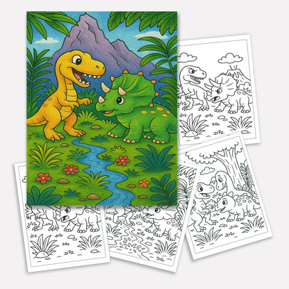 Jurassic Friends & Fights Coloring Pages for Kids – 48 Dino Adventures