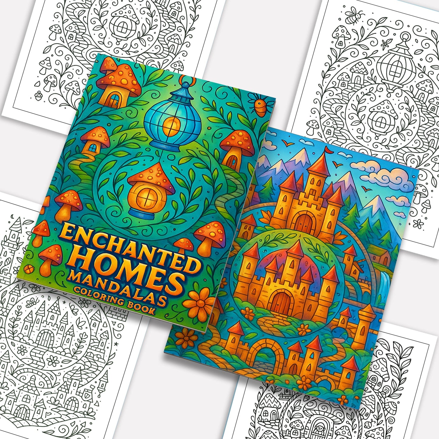 Enchanted Homes Mandalas Coloring Pages – 48 Fantasy Village Designs for Adults