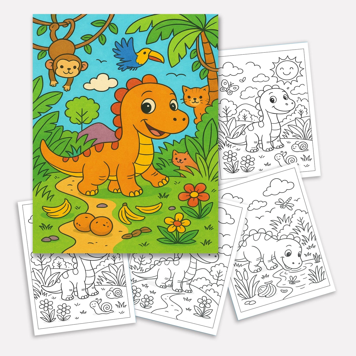 Jungle Dino Adventures Coloring Pages – 48 Pages – Fun, Wild, Prehistoric Jungle Scenes – For Kids